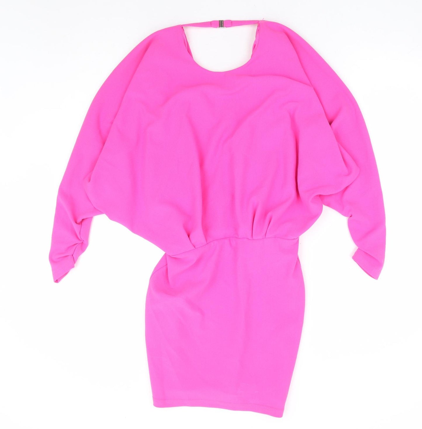 Zara Womens Pink Polyester A-Line Size XS Round Neck Hook & Eye - Batwing Top