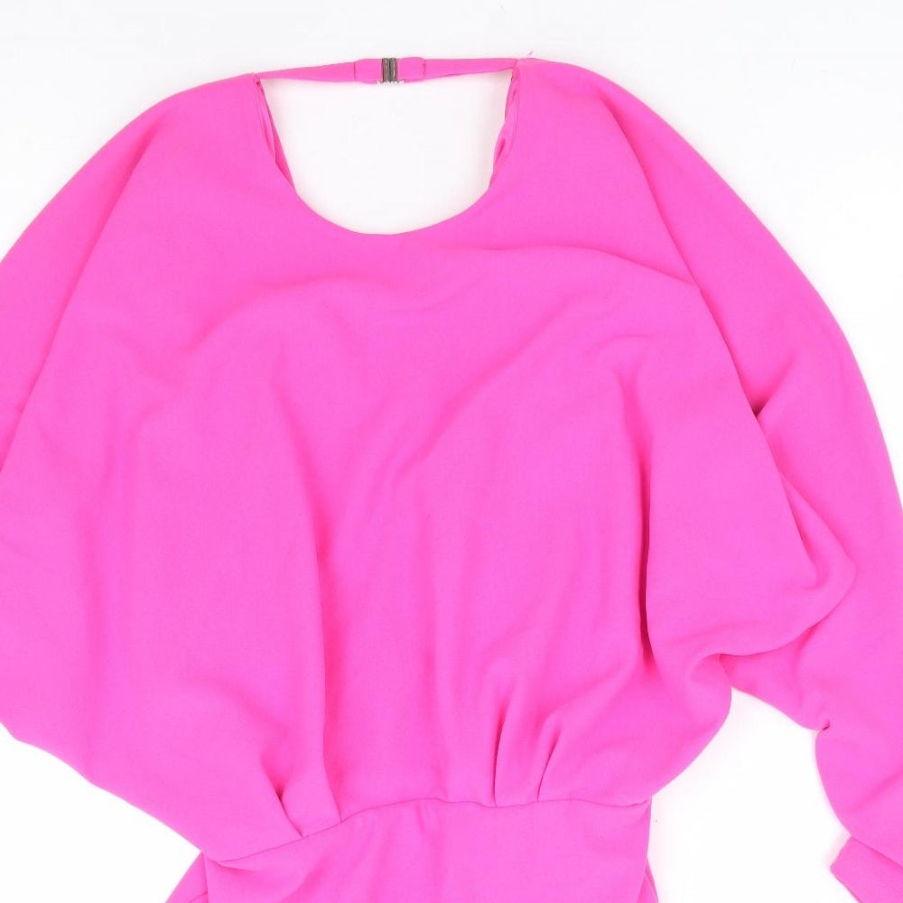 Zara Womens Pink Polyester A-Line Size XS Round Neck Hook & Eye - Batwing Top