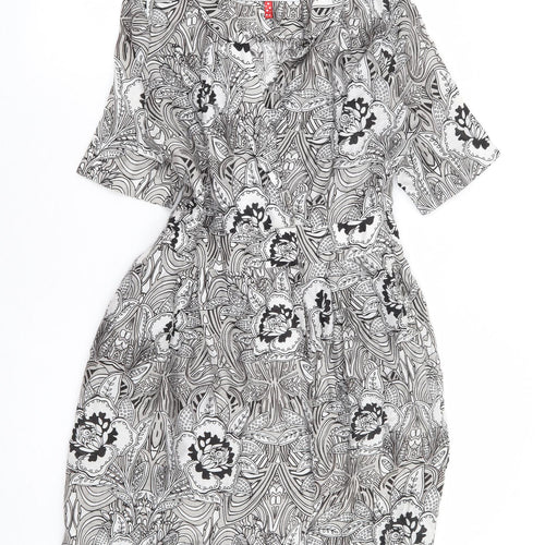 World Womens Black Floral Linen Wrap Dress Size XS Collared Button