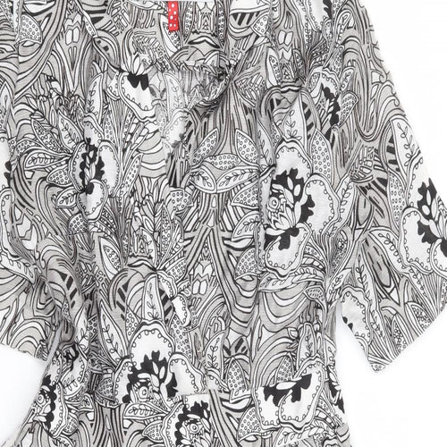 World Womens Black Floral Linen Wrap Dress Size XS Collared Button
