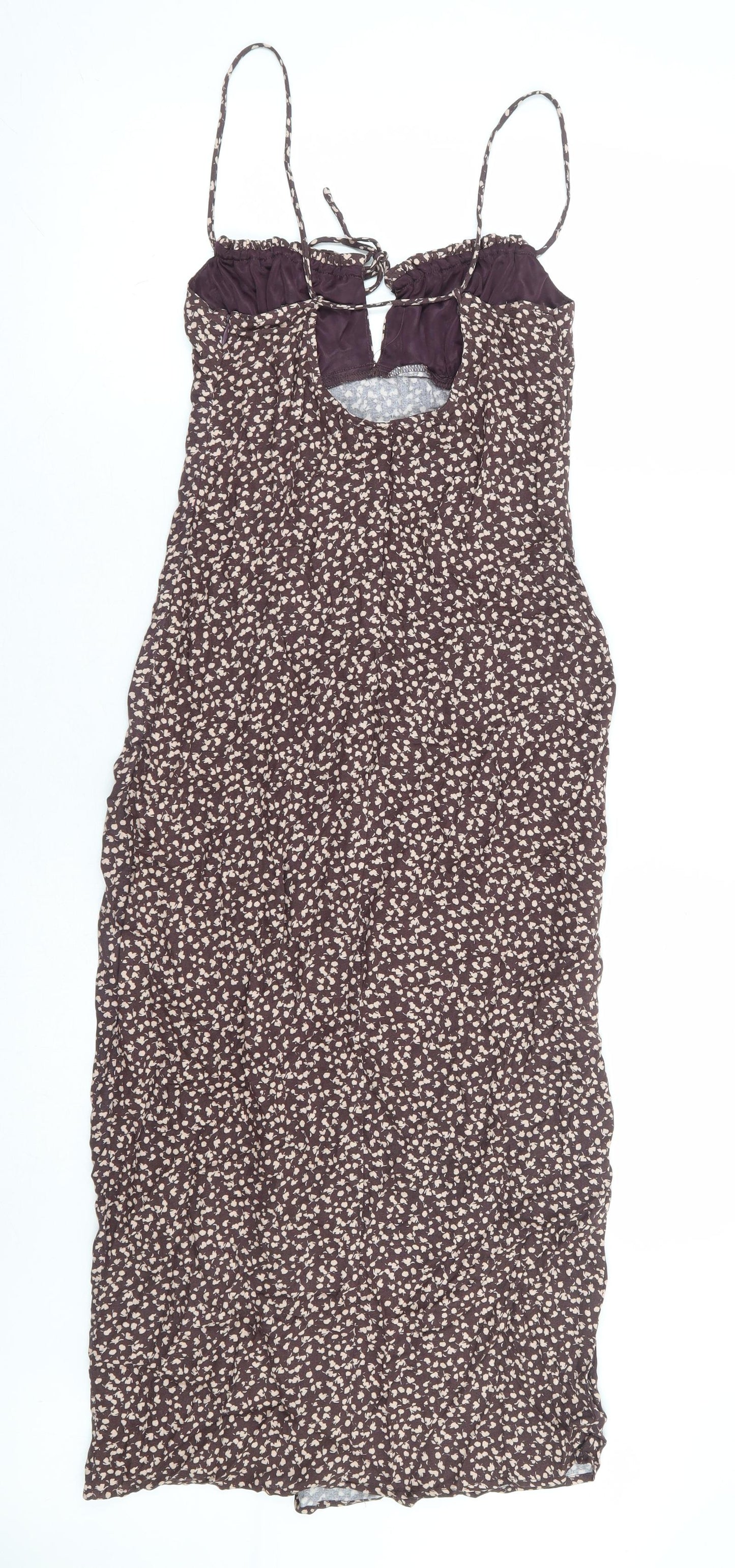 Pull & Bear Womens Brown Floral Polyester A-Line Size S Sweetheart Zip