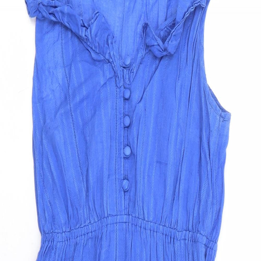 New Look Womens Blue 100% Cotton Fit & Flare Size 8 V-Neck Button