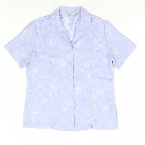 Bonmarché Womens Purple Floral Polyester Basic Button-Up Size 12 Collared