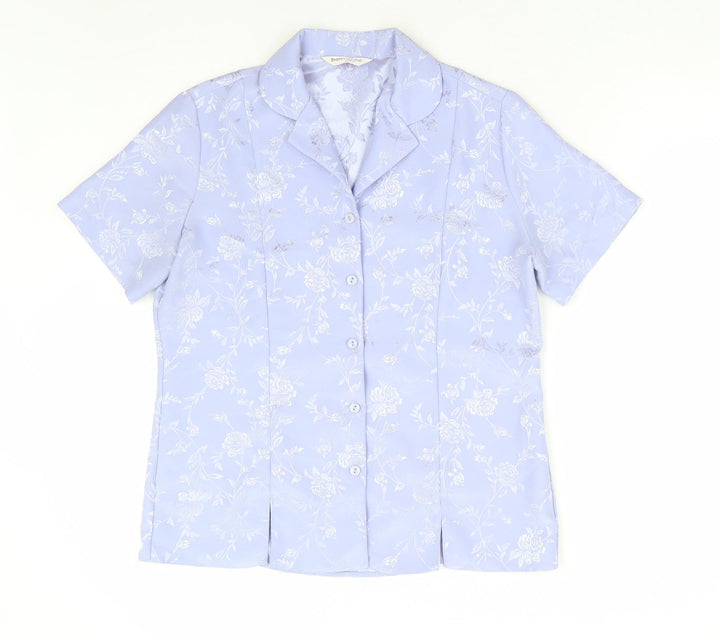 Bonmarché Womens Purple Floral Polyester Basic Button-Up Size 12 Collared