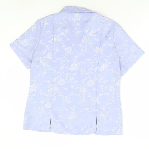 Bonmarché Womens Purple Floral Polyester Basic Button-Up Size 12 Collared