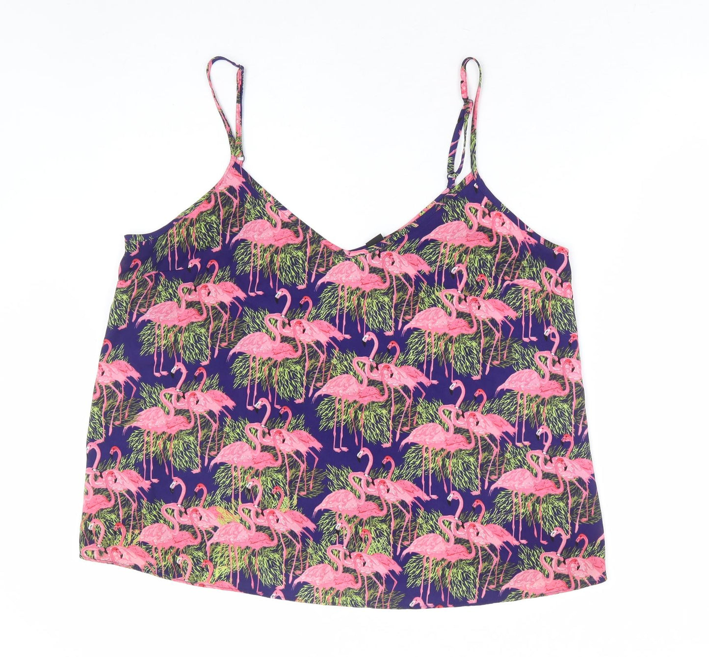 Primark Womens Multicoloured Geometric Polyester Camisole Blouse Size 16 V-Neck - Flamingo