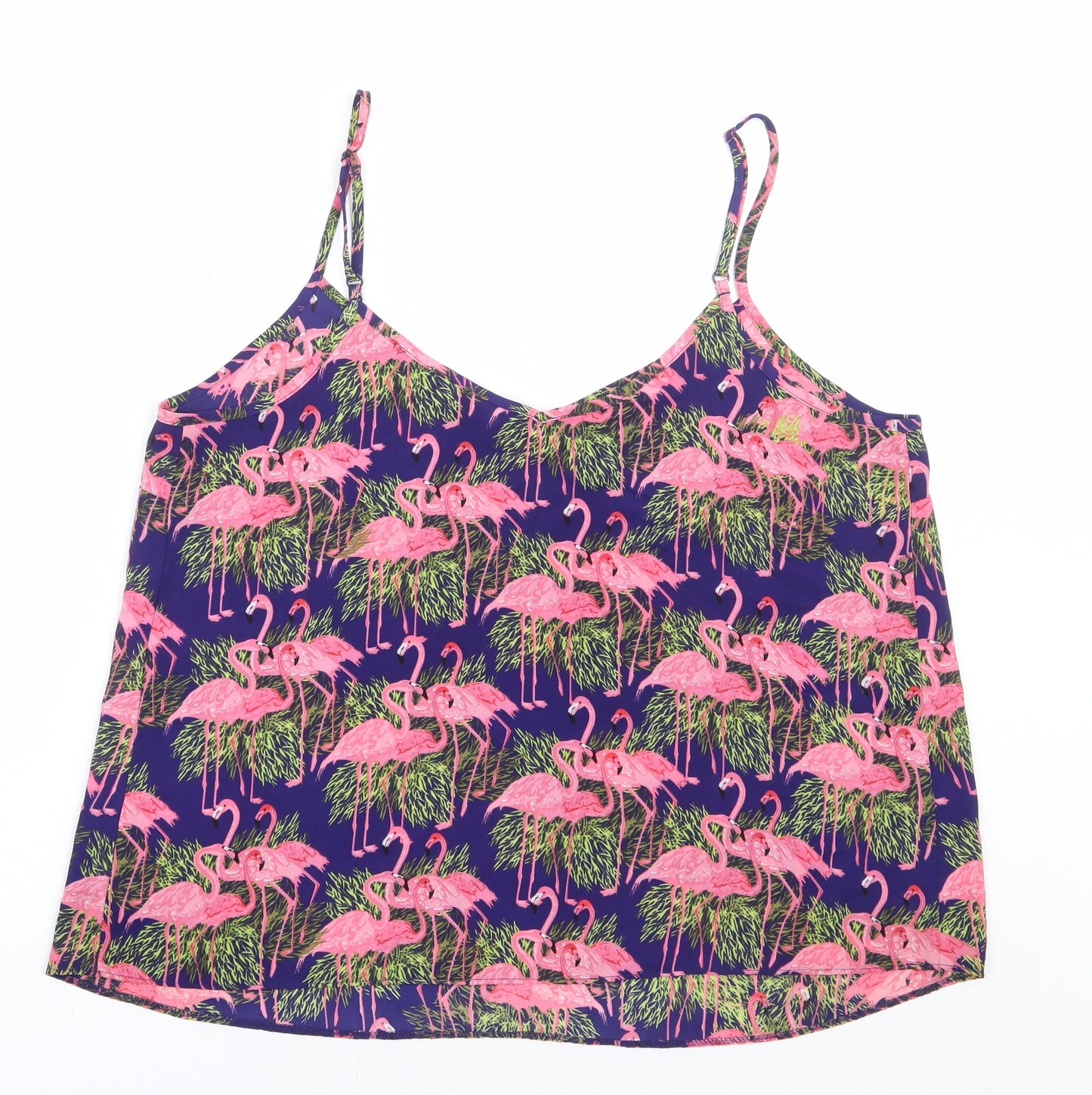 Primark Womens Multicoloured Geometric Polyester Camisole Blouse Size 16 V-Neck - Flamingo