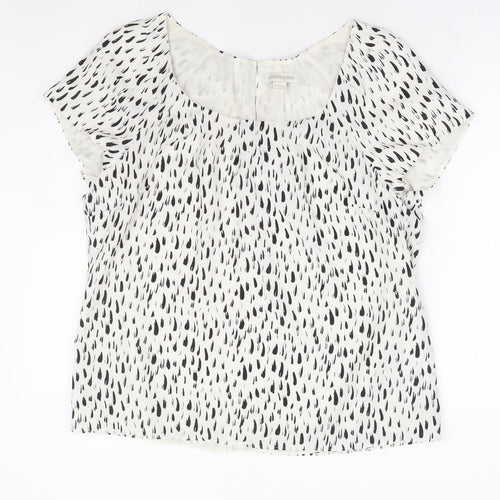 Monsoon Womens White Geometric Polyester Basic Blouse Size 16 Scoop Neck
