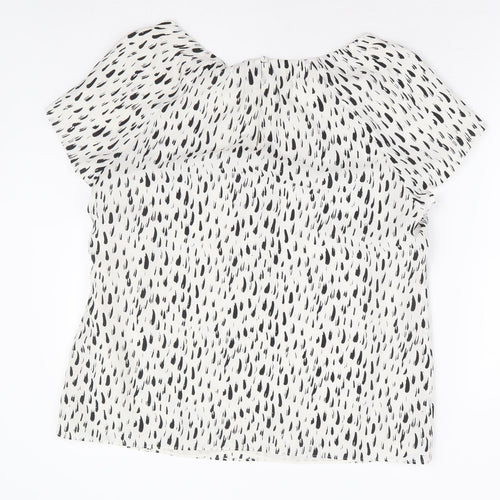 Monsoon Womens White Geometric Polyester Basic Blouse Size 16 Scoop Neck