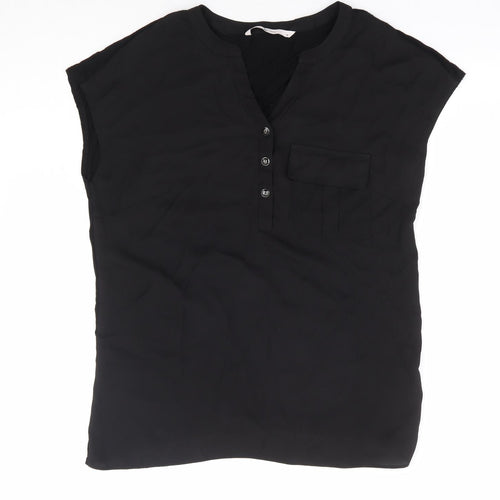 TU Womens Black Polyester Basic Blouse Size 10 V-Neck