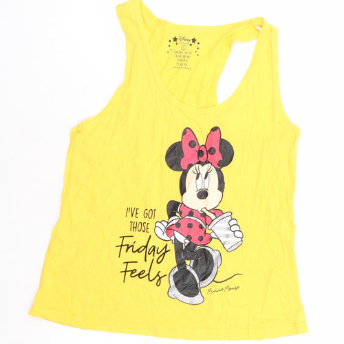 Primark Womens Yellow 100% Cotton Basic T-Shirt Size 10 Scoop Neck - Minnie Mouse Friday Feels