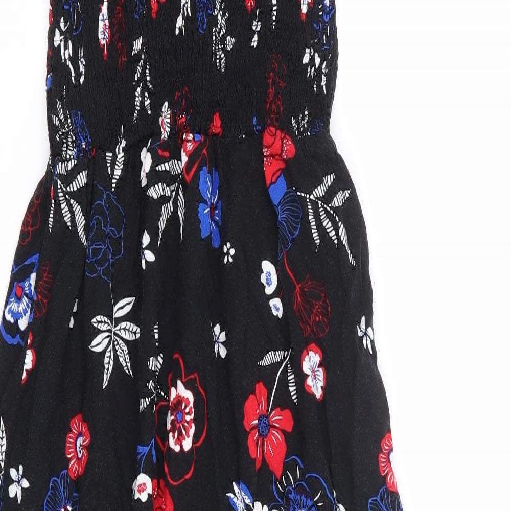 New Look Girls Black Floral Viscose Maxi Size 9 Years Square Neck Pullover