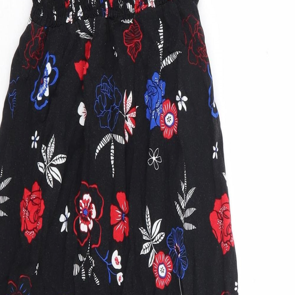 New Look Girls Black Floral Viscose Maxi Size 9 Years Square Neck Pullover