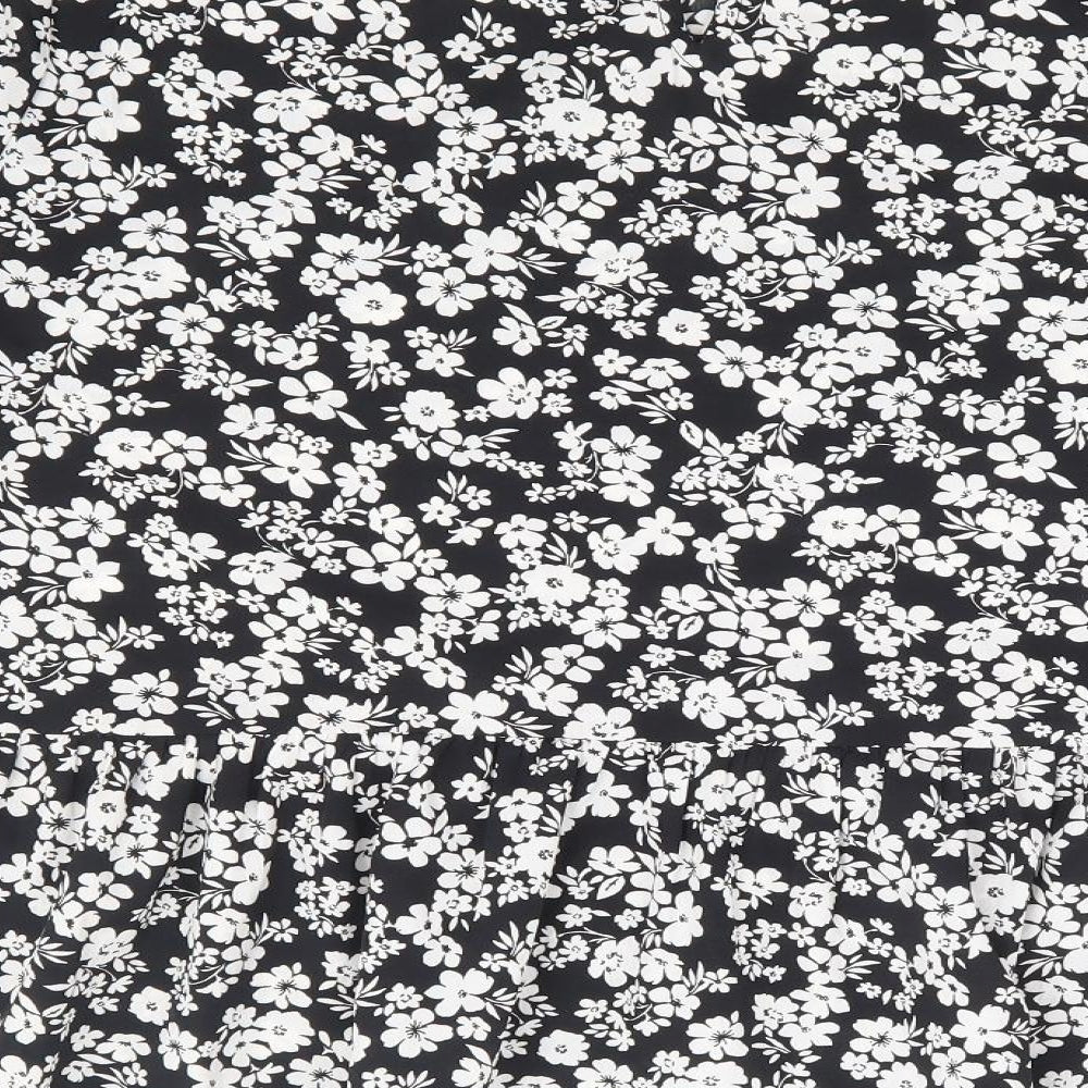 New Look Womens Black Floral Polyester Basic Blouse Size 18 Round Neck - Smock Peplum