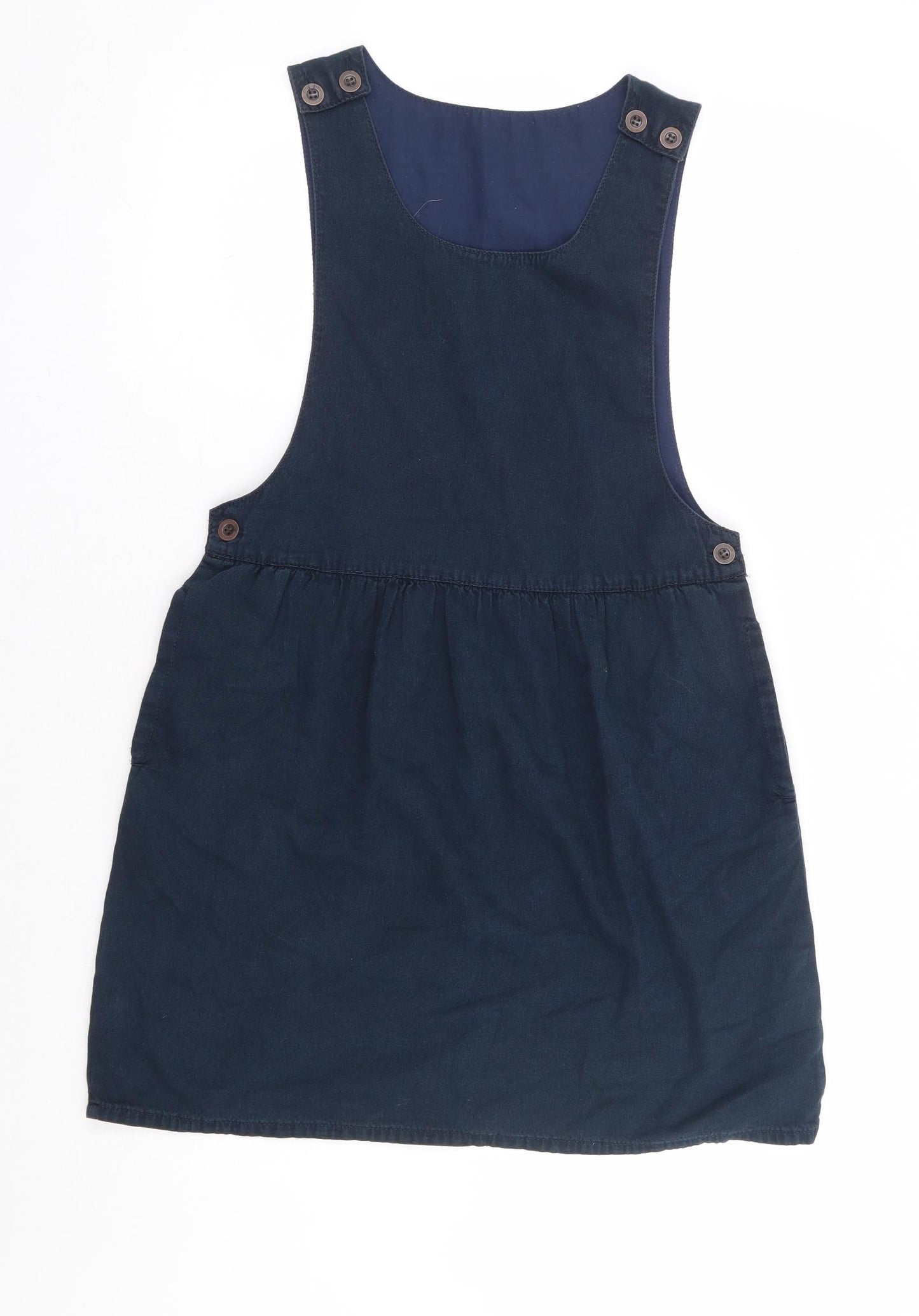 George Womens Blue 100% Cotton Pinafore/Dungaree Dress Size 10 Scoop Neck Button