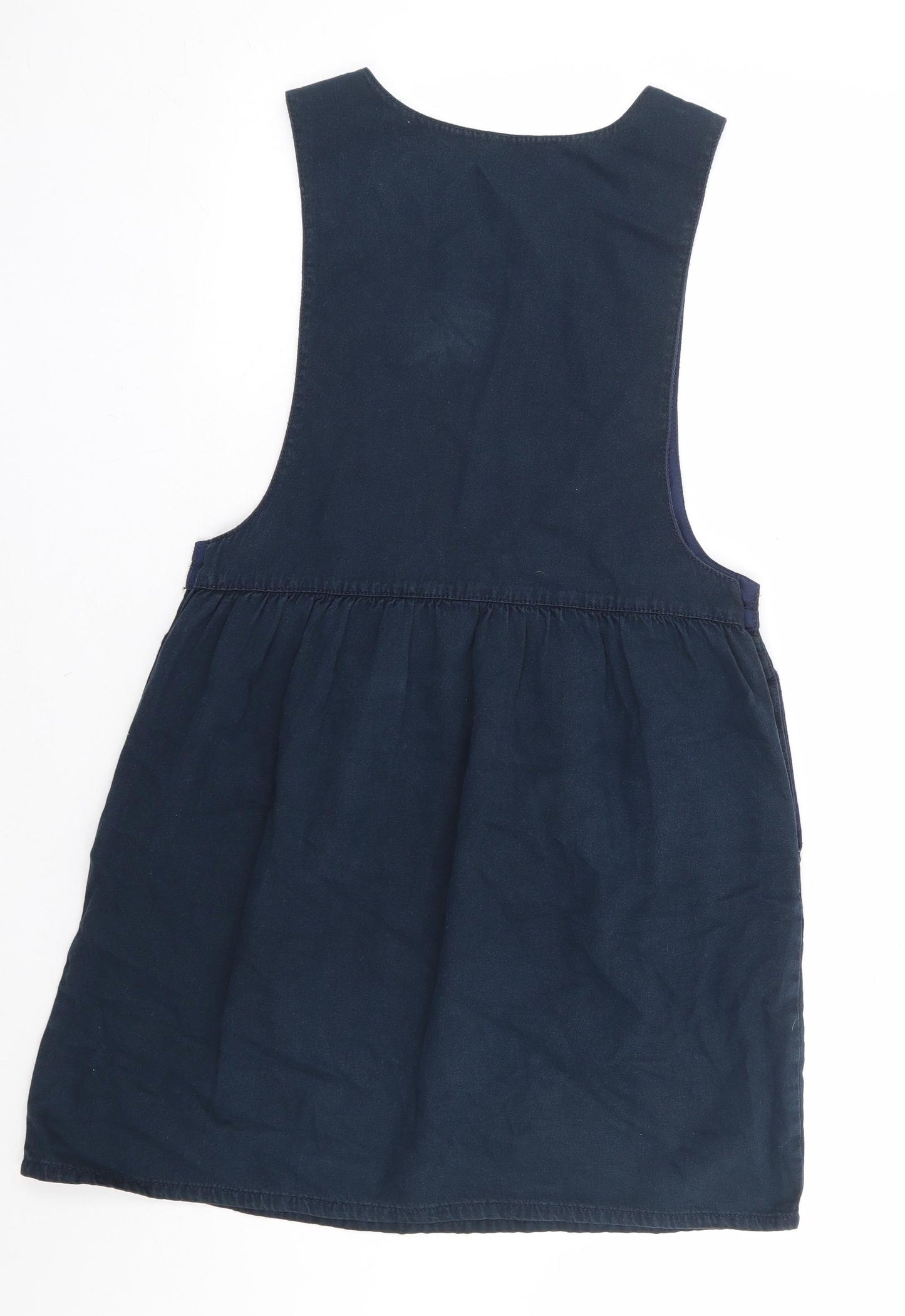 George Womens Blue 100% Cotton Pinafore/Dungaree Dress Size 10 Scoop Neck Button