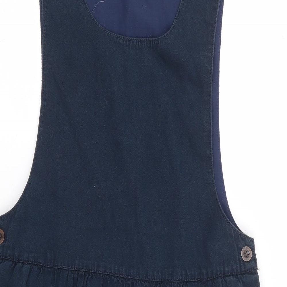 George Womens Blue 100% Cotton Pinafore/Dungaree Dress Size 10 Scoop Neck Button