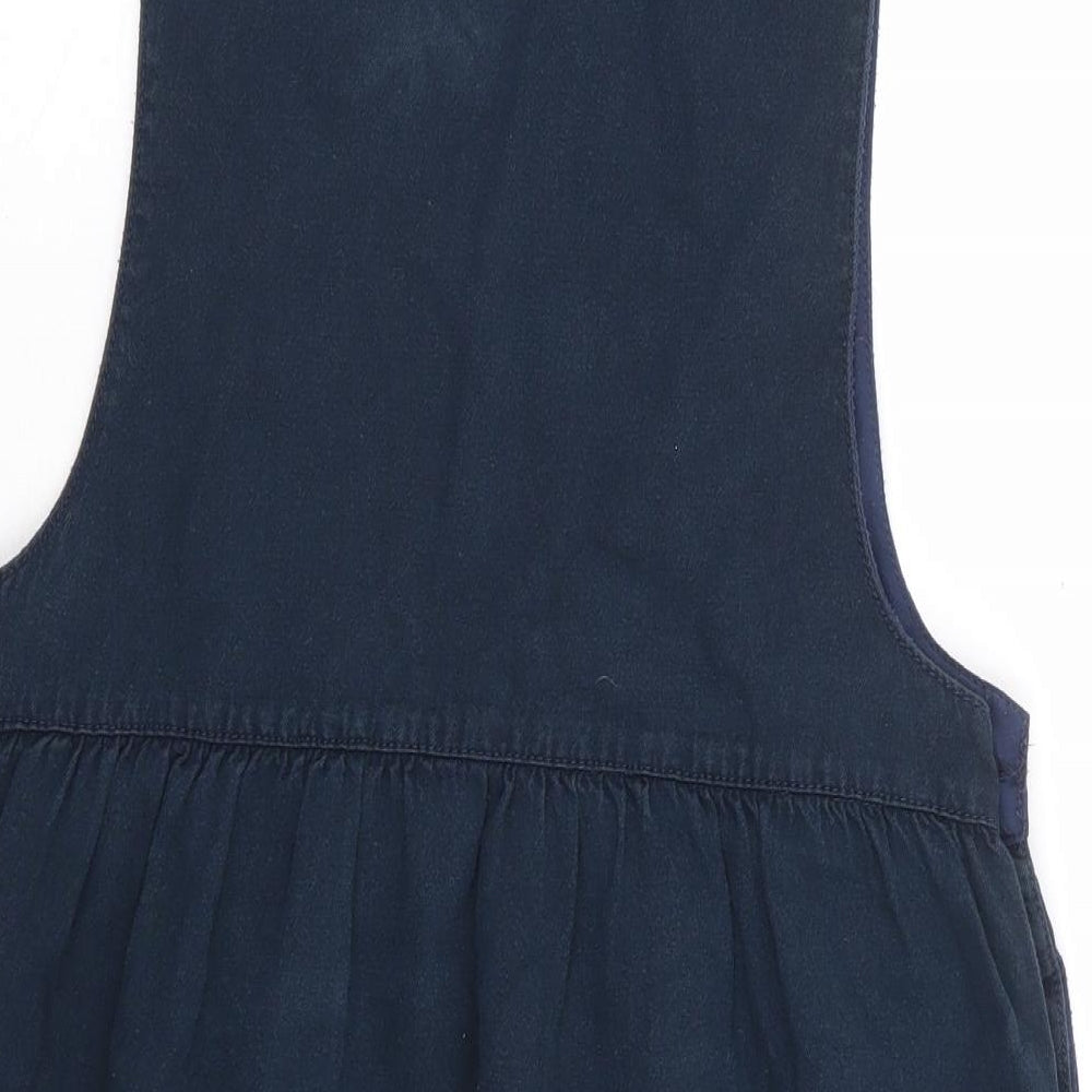 George Womens Blue 100% Cotton Pinafore/Dungaree Dress Size 10 Scoop Neck Button