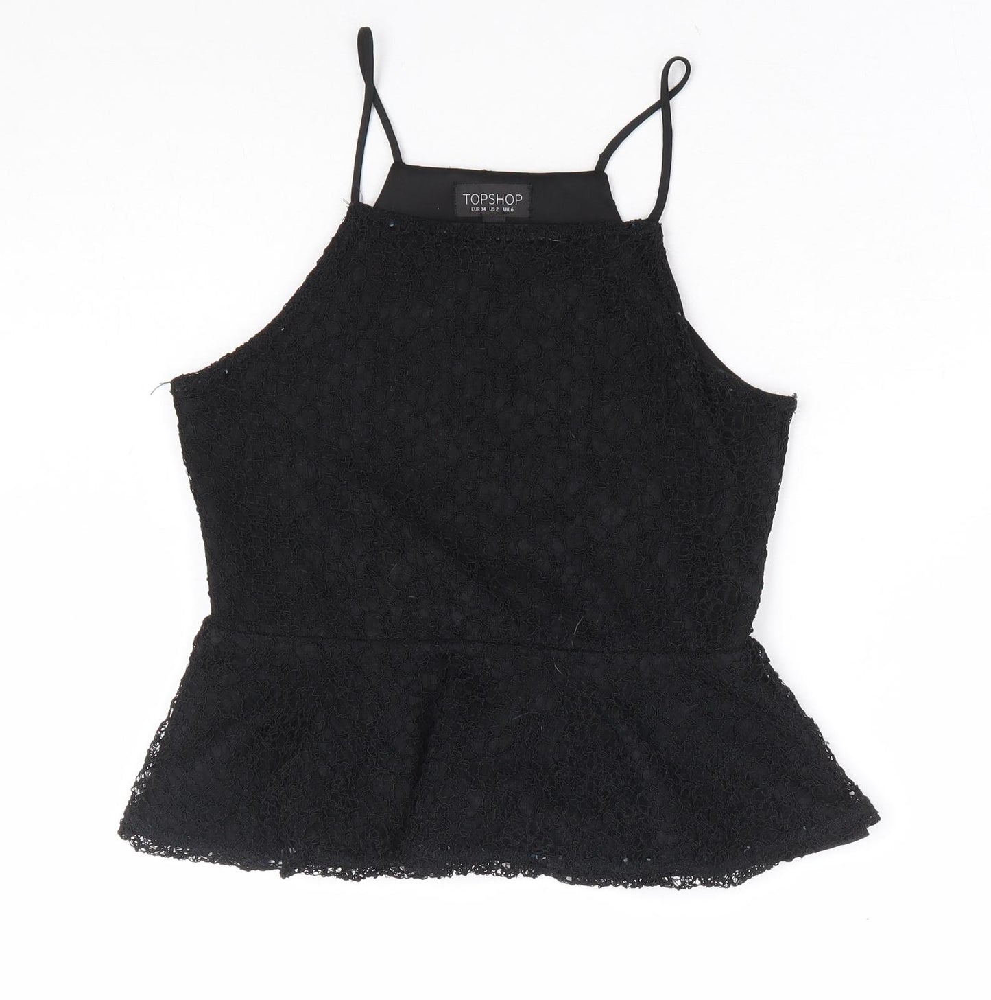 Topshop Womens Black Viscose Camisole Blouse Size 6 Square Neck - Peplum