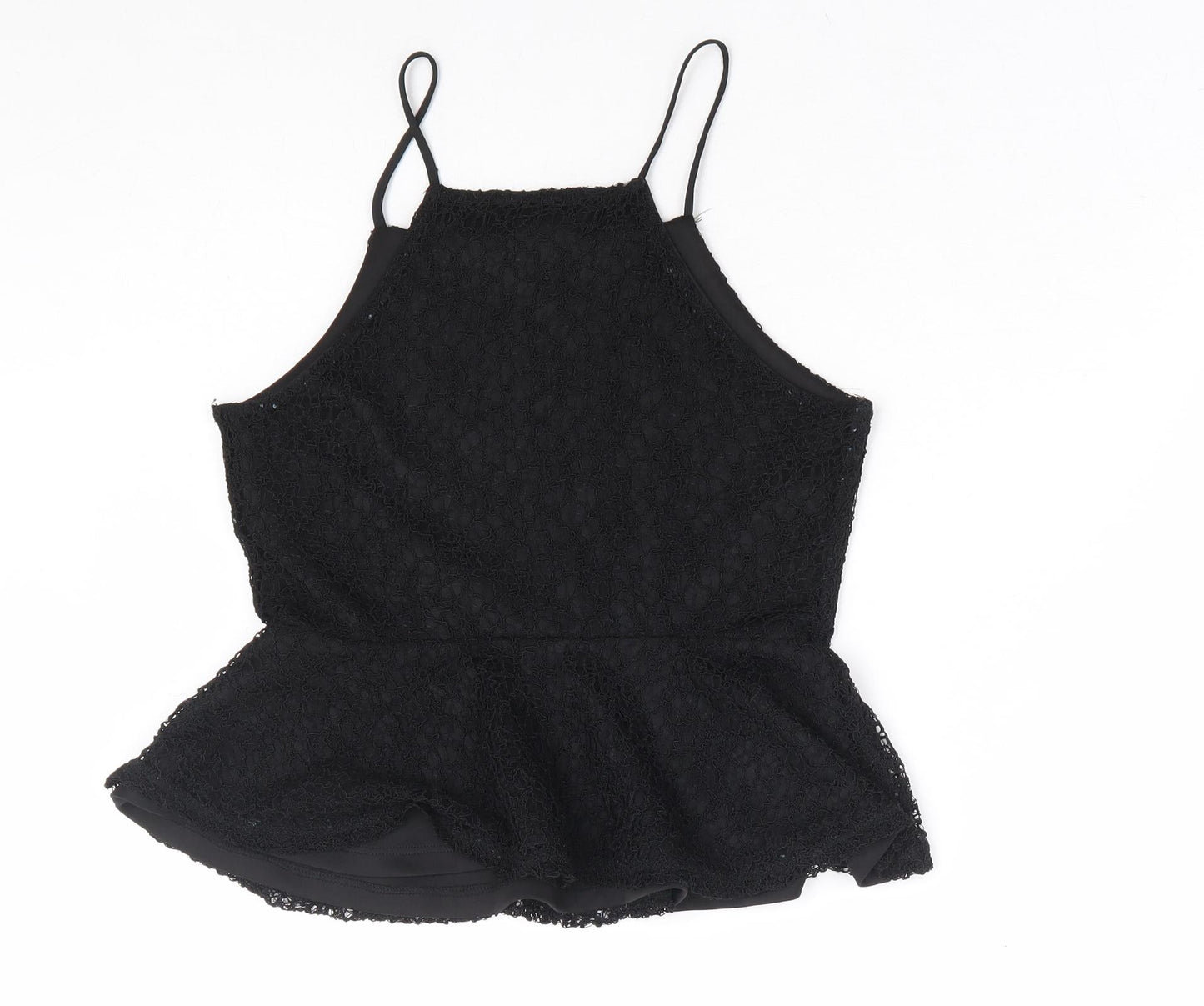 Topshop Womens Black Viscose Camisole Blouse Size 6 Square Neck - Peplum