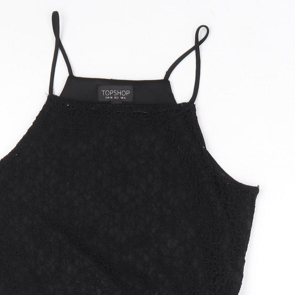 Topshop Womens Black Viscose Camisole Blouse Size 6 Square Neck - Peplum