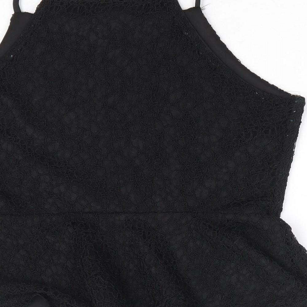 Topshop Womens Black Viscose Camisole Blouse Size 6 Square Neck - Peplum