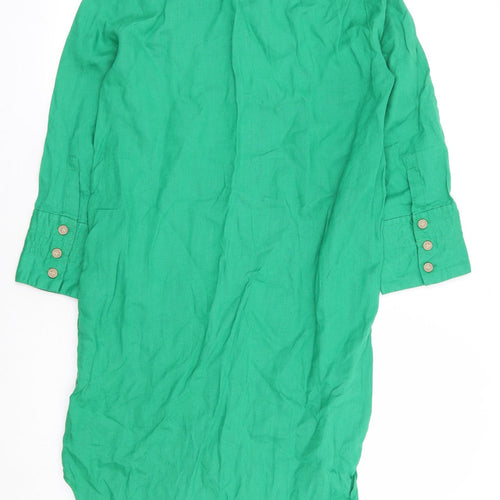 Zara Womens Green Linen Shirt Dress Size S Round Neck Button