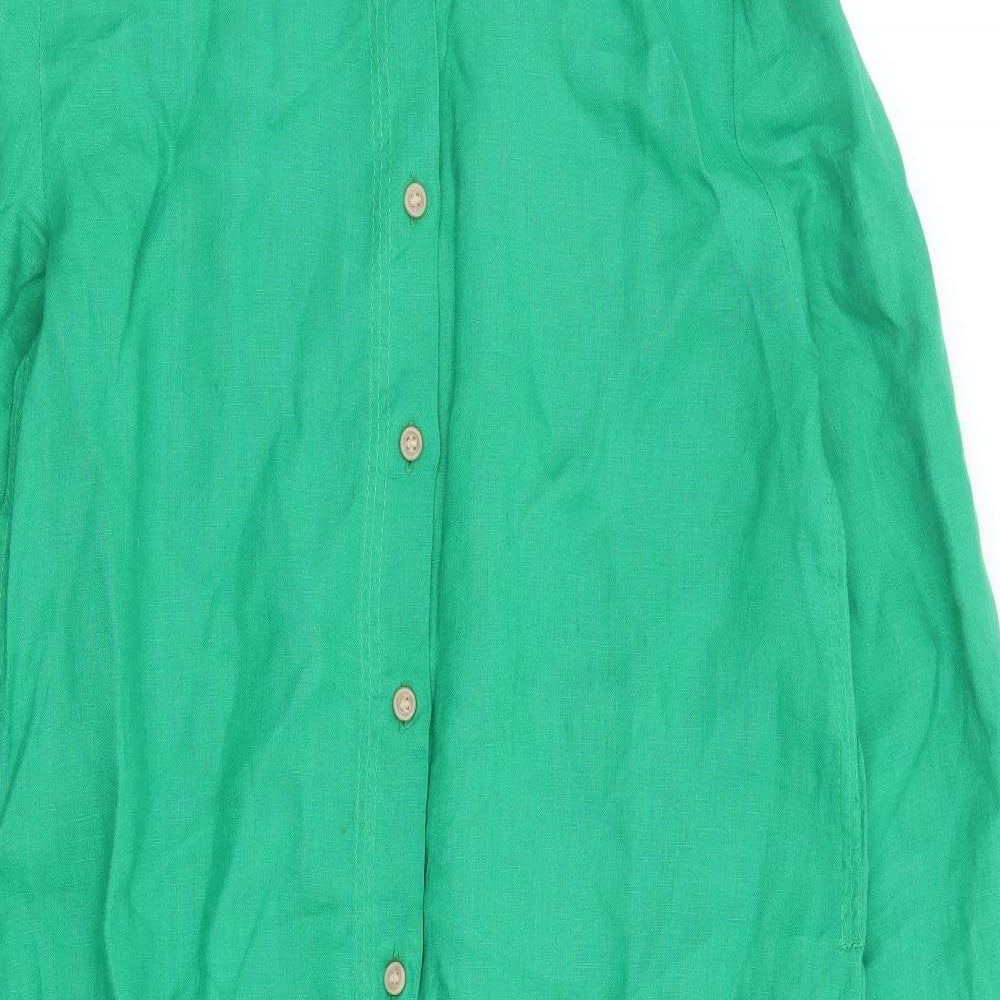 Zara Womens Green Linen Shirt Dress Size S Round Neck Button