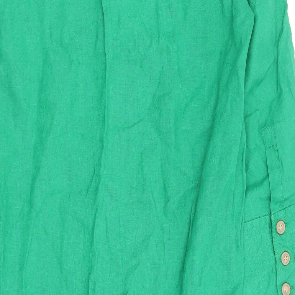 Zara Womens Green Linen Shirt Dress Size S Round Neck Button