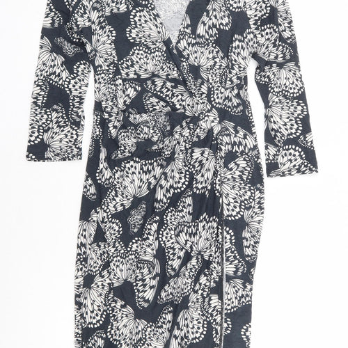 Phase Eight Womens Grey Geometric Viscose Wrap Dress Size 10 V-Neck Pullover - Butterfly Faux Wrap