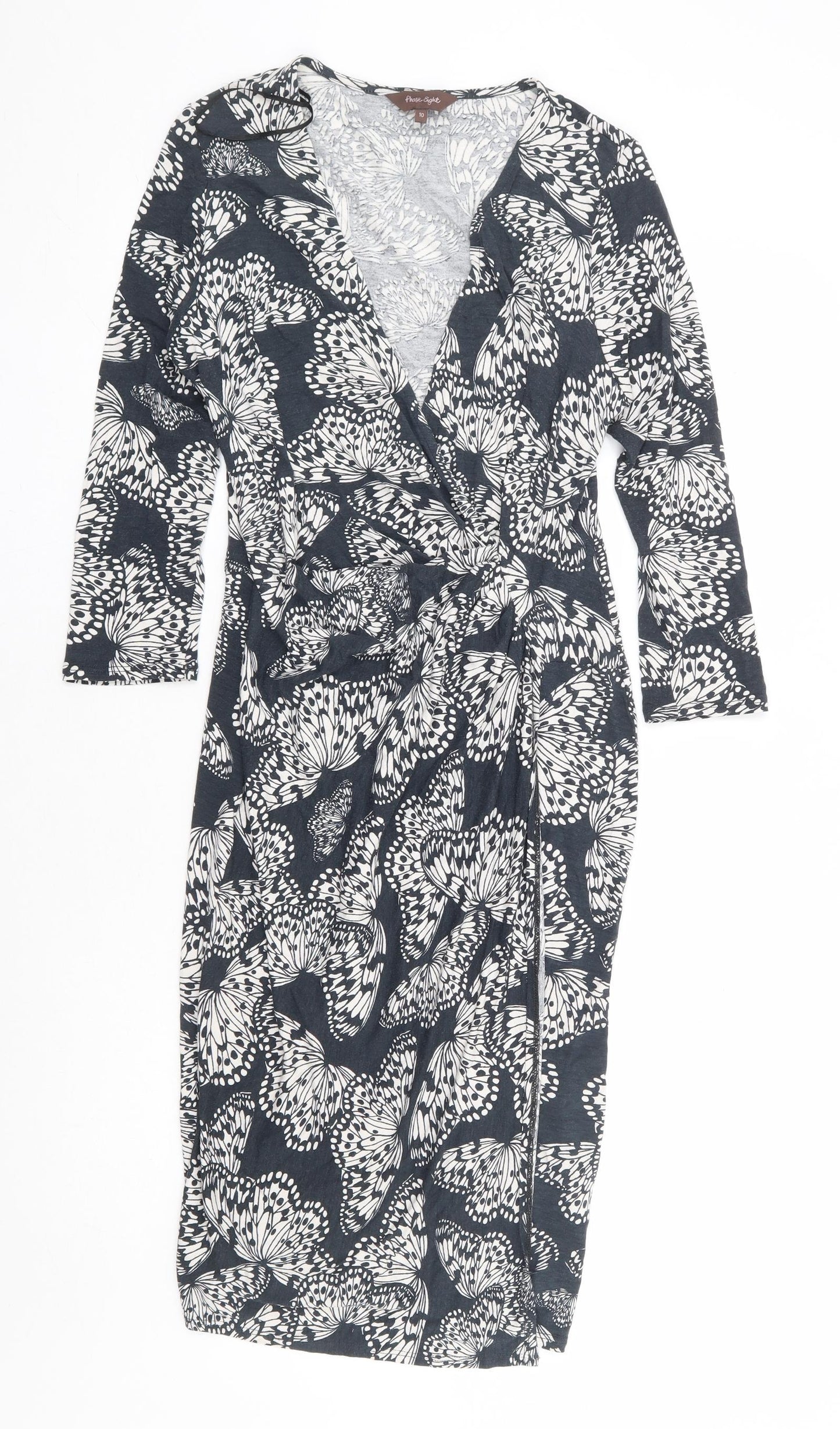 Phase Eight Womens Grey Geometric Viscose Wrap Dress Size 10 V-Neck Pullover - Butterfly Faux Wrap