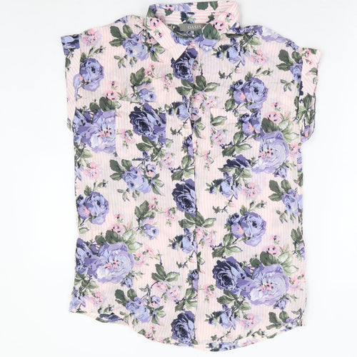 Oasis Womens Pink Floral Viscose Basic Button-Up Size 10 Collared