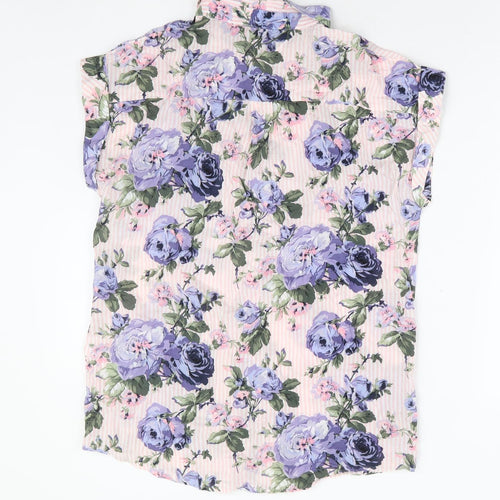 Oasis Womens Pink Floral Viscose Basic Button-Up Size 10 Collared