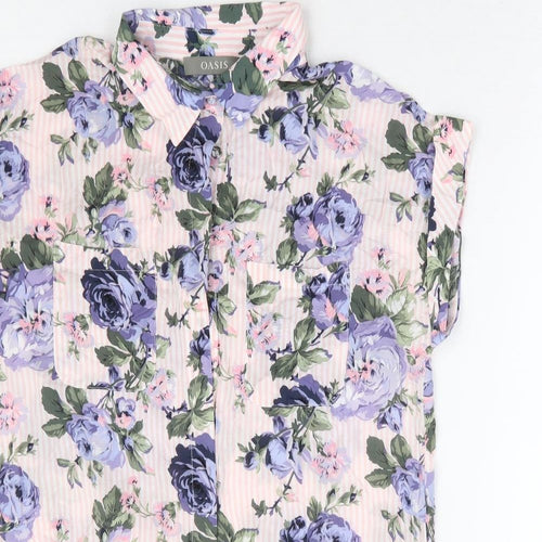 Oasis Womens Pink Floral Viscose Basic Button-Up Size 10 Collared