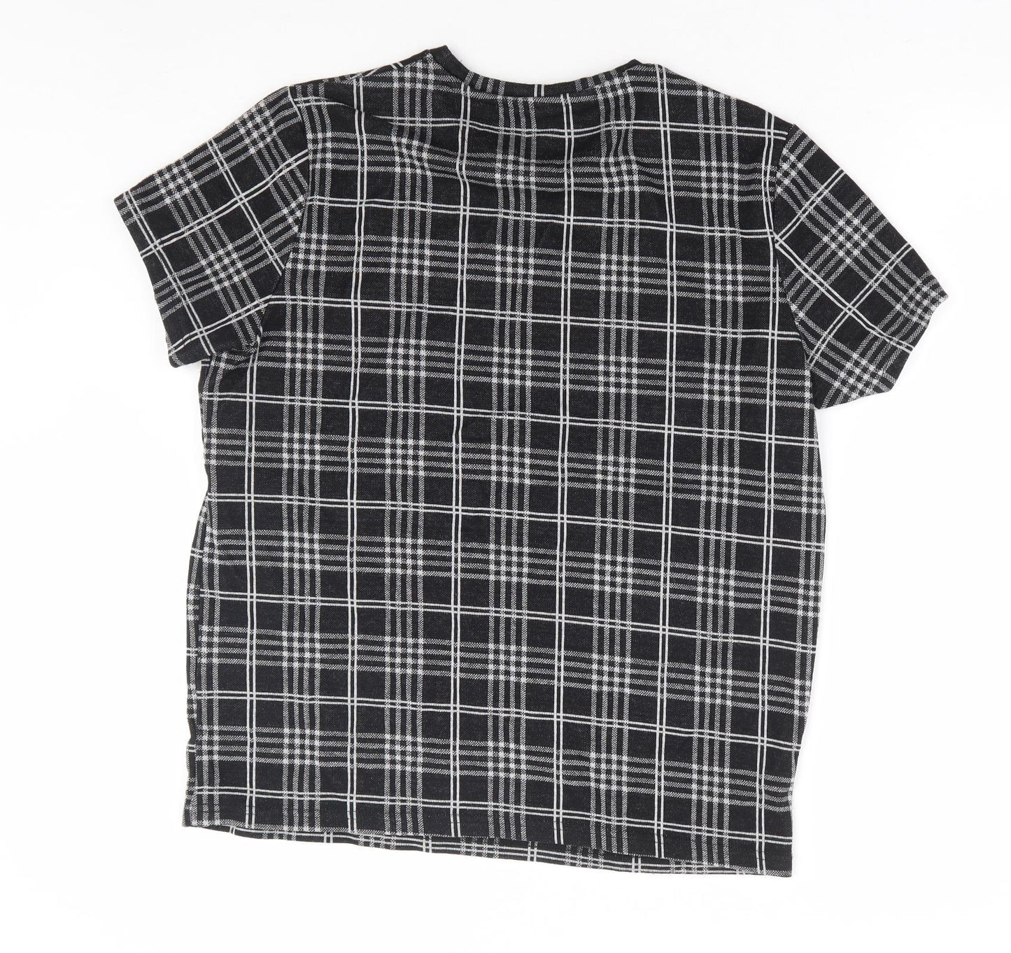 Brave Soul Mens Black Plaid Polyester T-Shirt Size L Round Neck
