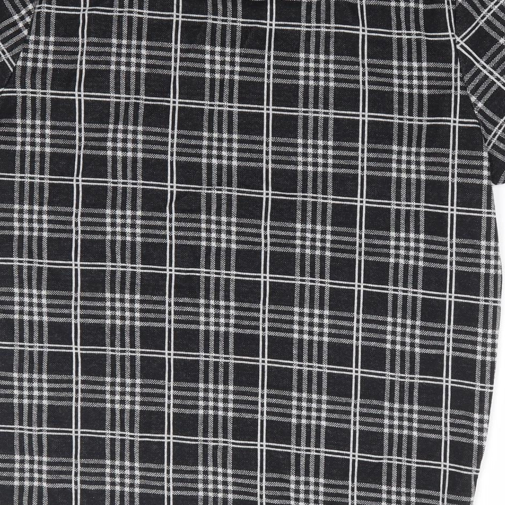 Brave Soul Mens Black Plaid Polyester T-Shirt Size L Round Neck