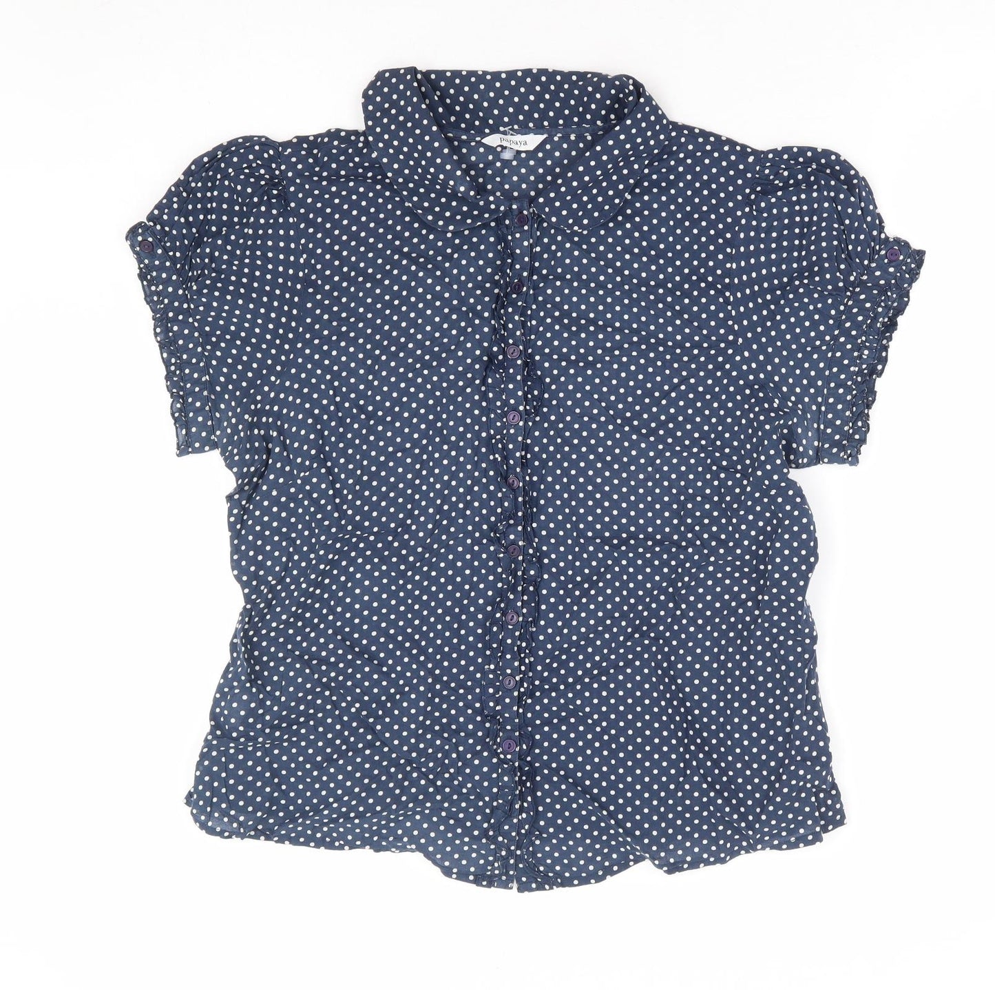 Papaya Womens Blue Polka Dot 100% Cotton Basic Button-Up Size 18 Collared