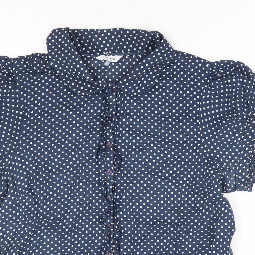 Papaya Womens Blue Polka Dot 100% Cotton Basic Button-Up Size 18 Collared