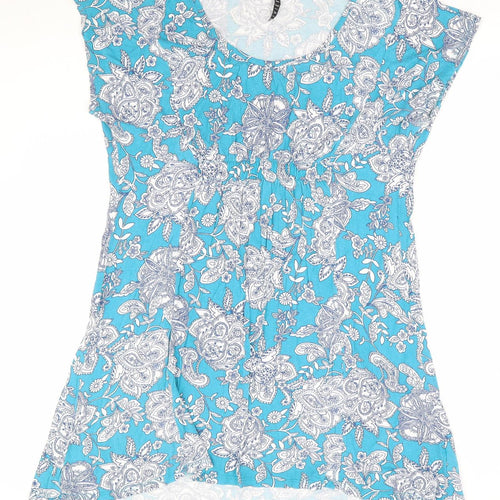 BHS Womens Blue Floral Viscose A-Line Size L Scoop Neck Pullover