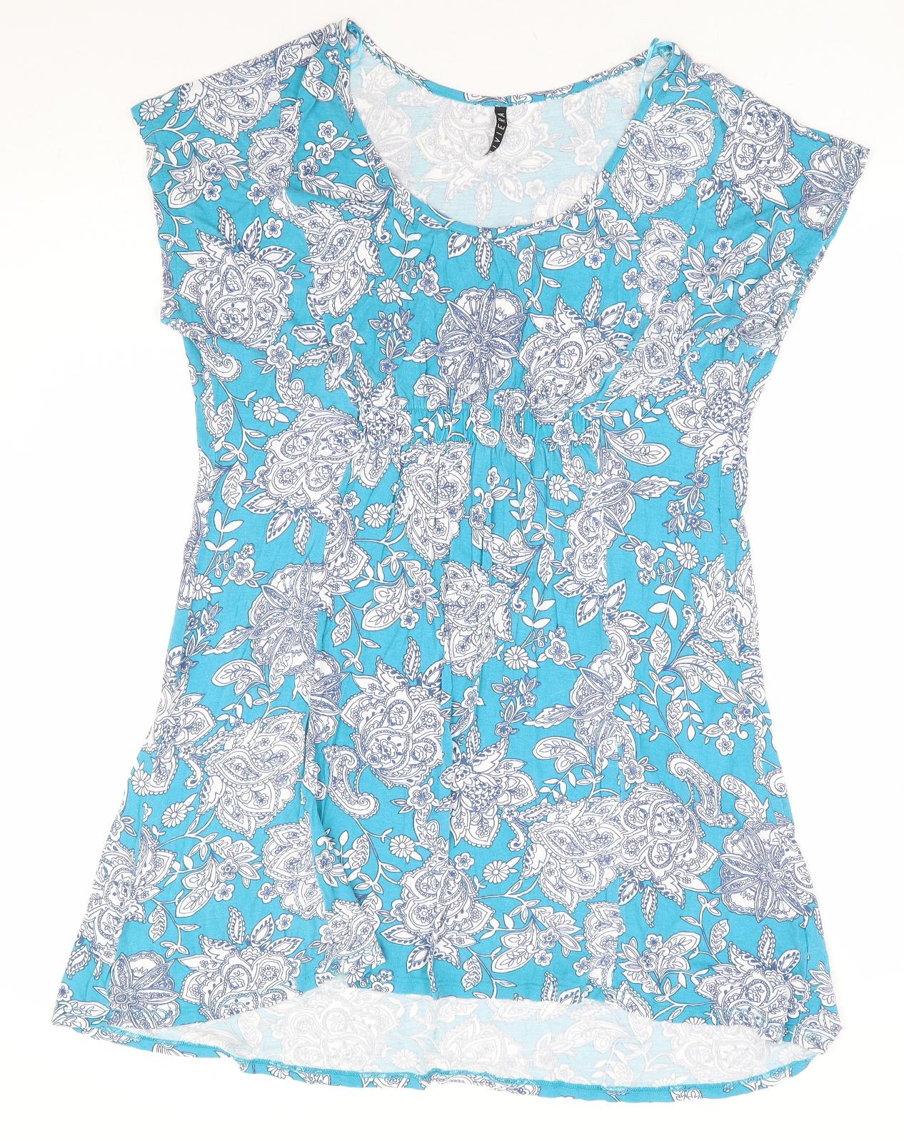 BHS Womens Blue Floral Viscose A-Line Size L Scoop Neck Pullover