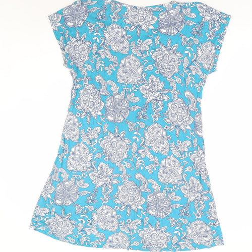 BHS Womens Blue Floral Viscose A-Line Size L Scoop Neck Pullover
