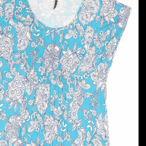BHS Womens Blue Floral Viscose A-Line Size L Scoop Neck Pullover
