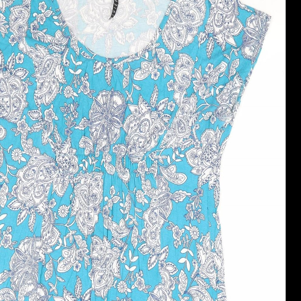 BHS Womens Blue Floral Viscose A-Line Size L Scoop Neck Pullover