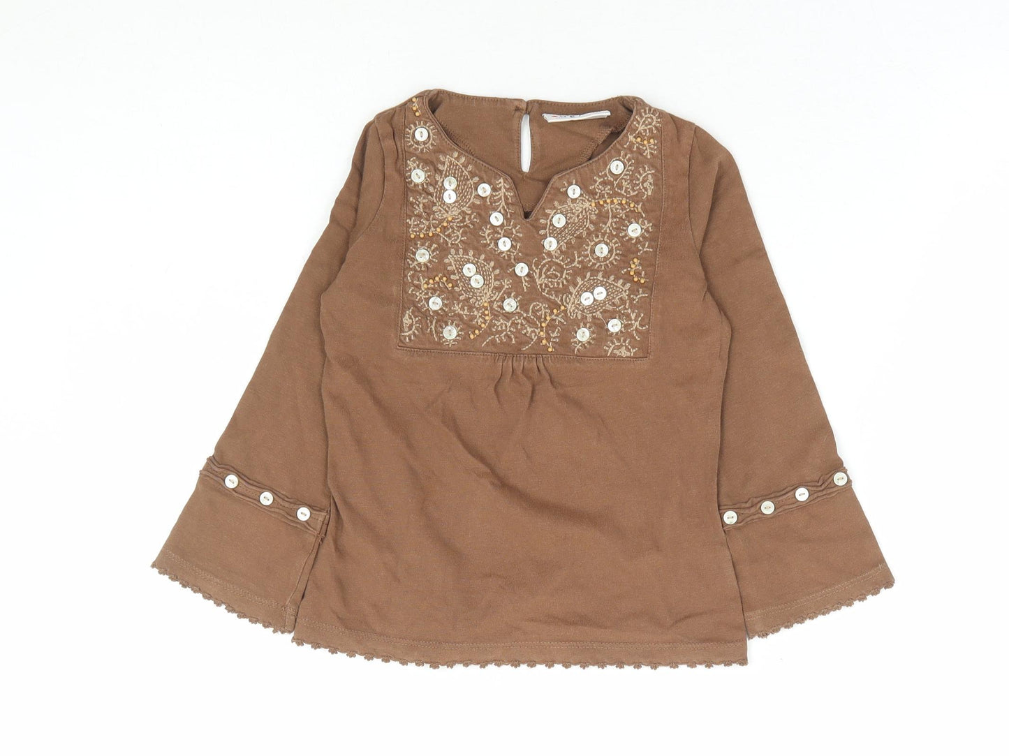 NEXT Girls Brown 100% Cotton Basic Blouse Size 4 Years V-Neck Button