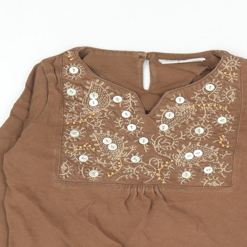 NEXT Girls Brown 100% Cotton Basic Blouse Size 4 Years V-Neck Button