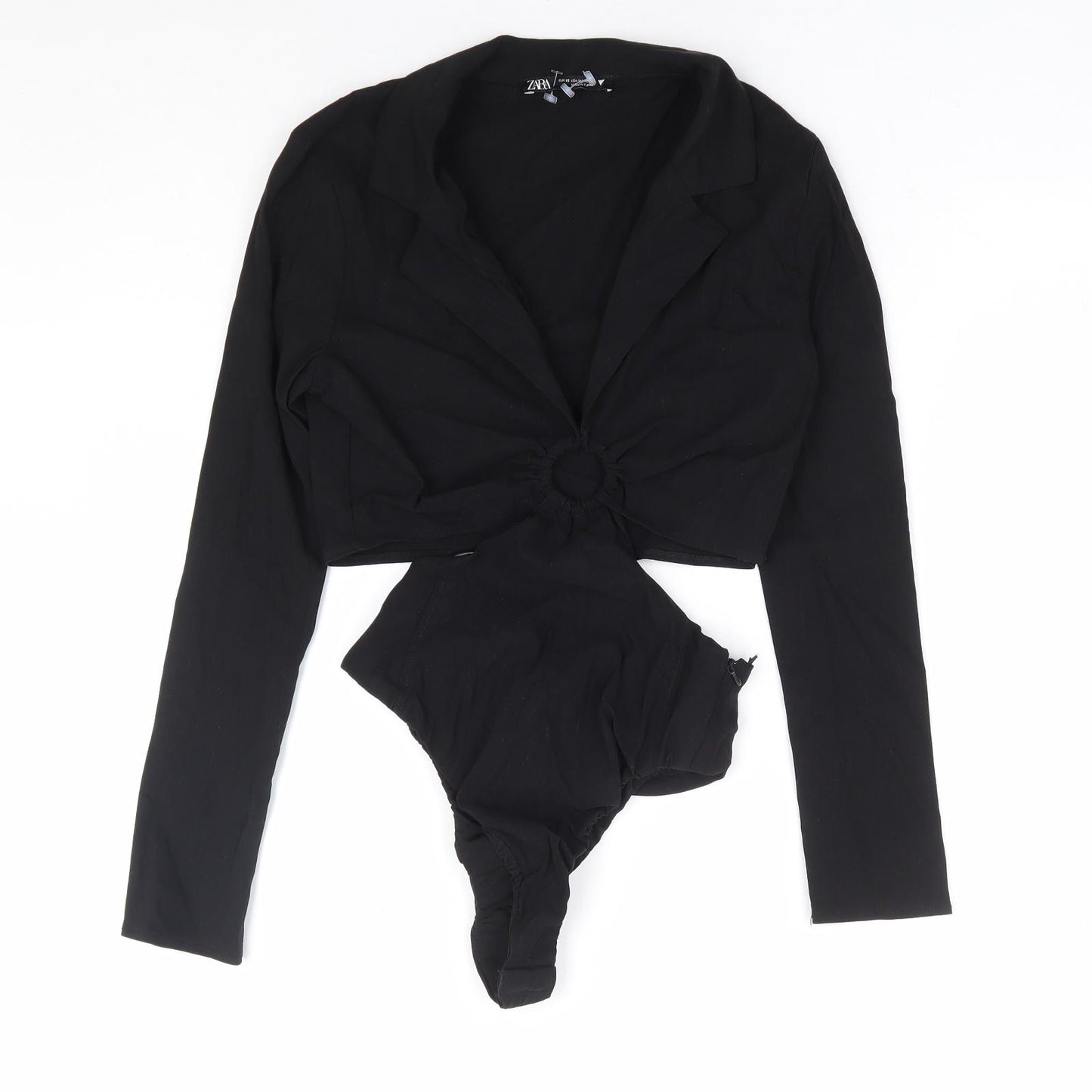 Zara Womens Black Polyester Bodysuit One-Piece Size XS Zip - Cut Out Detail