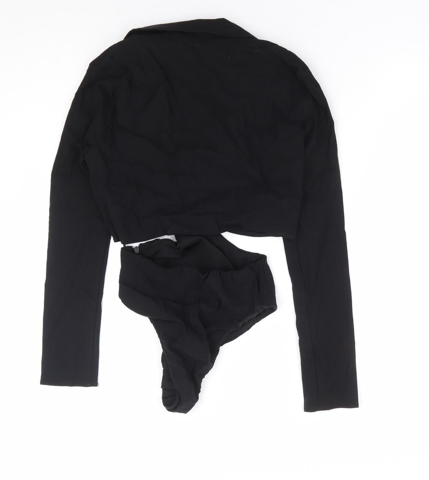 Zara Womens Black Polyester Bodysuit One-Piece Size XS Zip - Cut Out Detail
