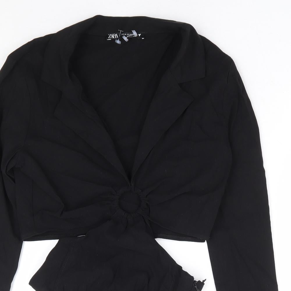 Zara Womens Black Polyester Bodysuit One-Piece Size XS Zip - Cut Out Detail