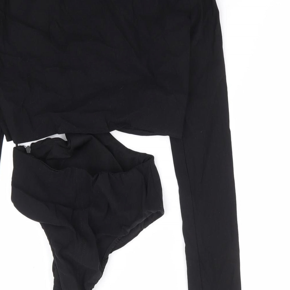 Zara Womens Black Polyester Bodysuit One-Piece Size XS Zip - Cut Out Detail