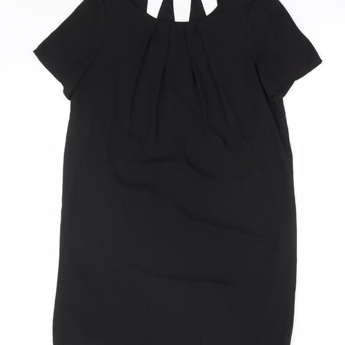 Tu Womens Black Polyester Shift Size 12 Round Neck Pullover - Cut Out Back Detail